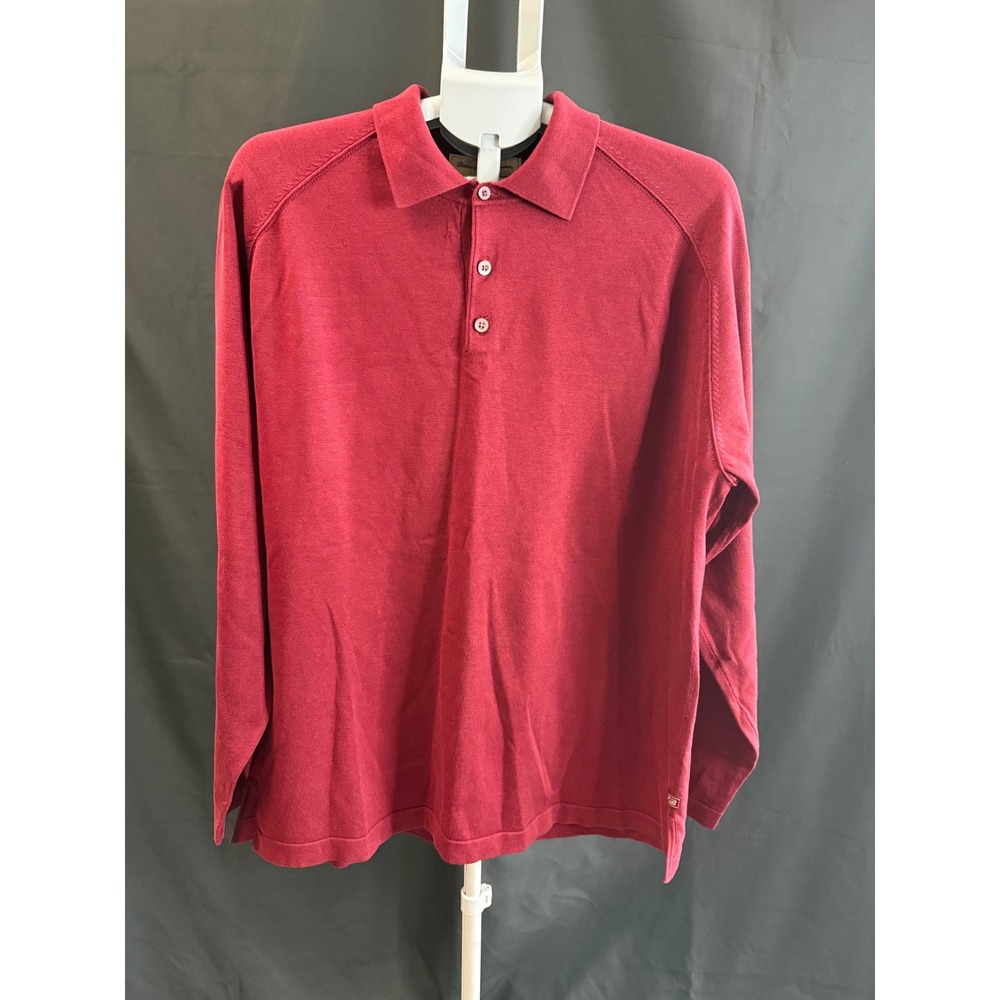 Tommy Bahama Mens Large Red Silk Blend Long Sleeve Polo Sweater Knit Shirt